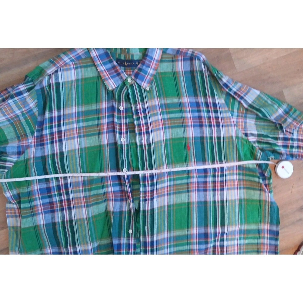 Ralph Lauren Shirt 3XB Big Plaid Short Sleeve Classic Fit Linen Preppy - Picture 7 of 8